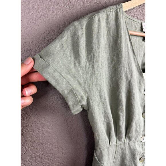 Rachel Zoe Midi Linen Dress Size XS Linen Green Button Front Short Sleeve Retro - Picture 5 of 13